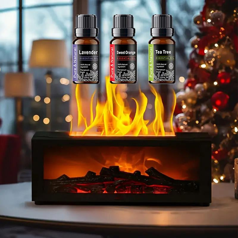 Colorful Flame Fireplace Aroma Diffuser 300Ml Waterless Auto-Off Air Humidifier with Timer Remote Control