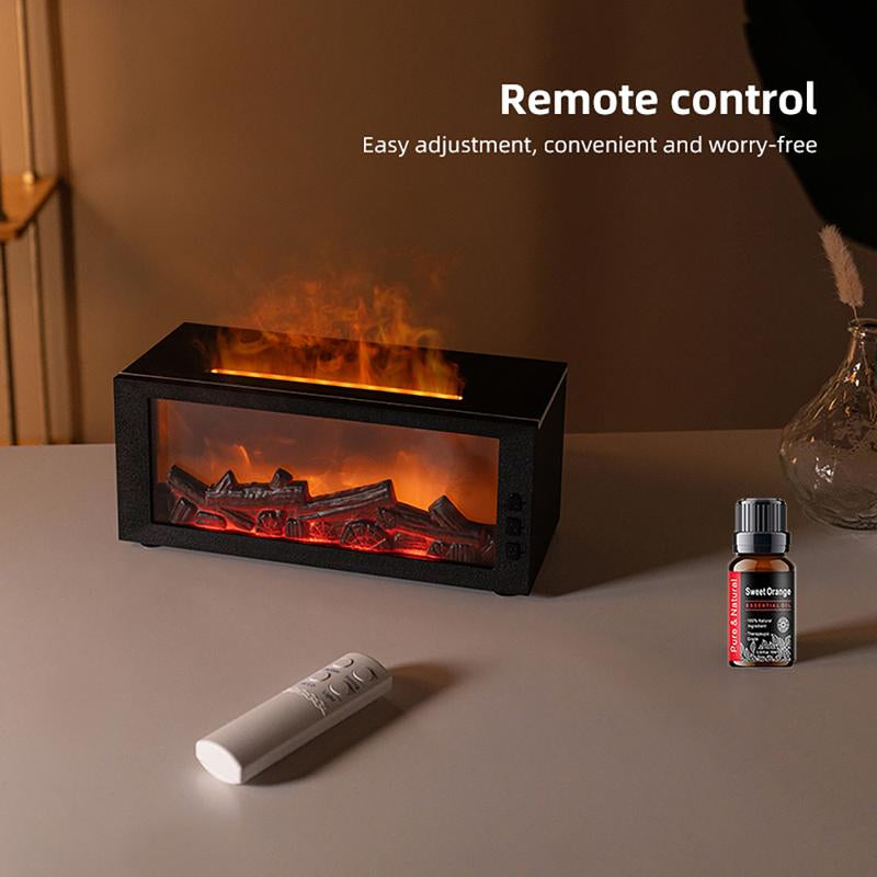 Colorful Flame Fireplace Aroma Diffuser 300Ml Waterless Auto-Off Air Humidifier with Timer Remote Control