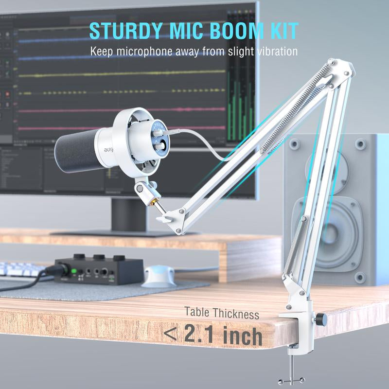 Fifine K688CT Dynamic Microphone with Boom Arm, Studio Vocal XLR Microphone, Podcast USB Mic Kit for PC with Mute Button, Volume Knob, Headphone Jack, for Streaming Recording Gaming