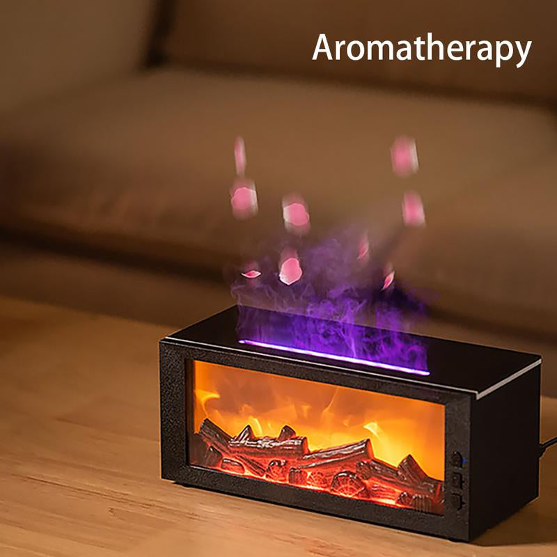 Colorful Flame Fireplace Aroma Diffuser 300Ml Waterless Auto-Off Air Humidifier with Timer Remote Control