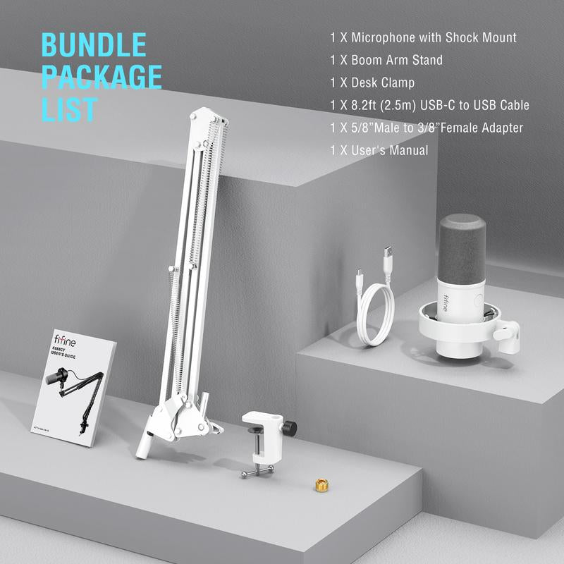Fifine K688CT Dynamic Microphone with Boom Arm, Studio Vocal XLR Microphone, Podcast USB Mic Kit for PC with Mute Button, Volume Knob, Headphone Jack, for Streaming Recording Gaming