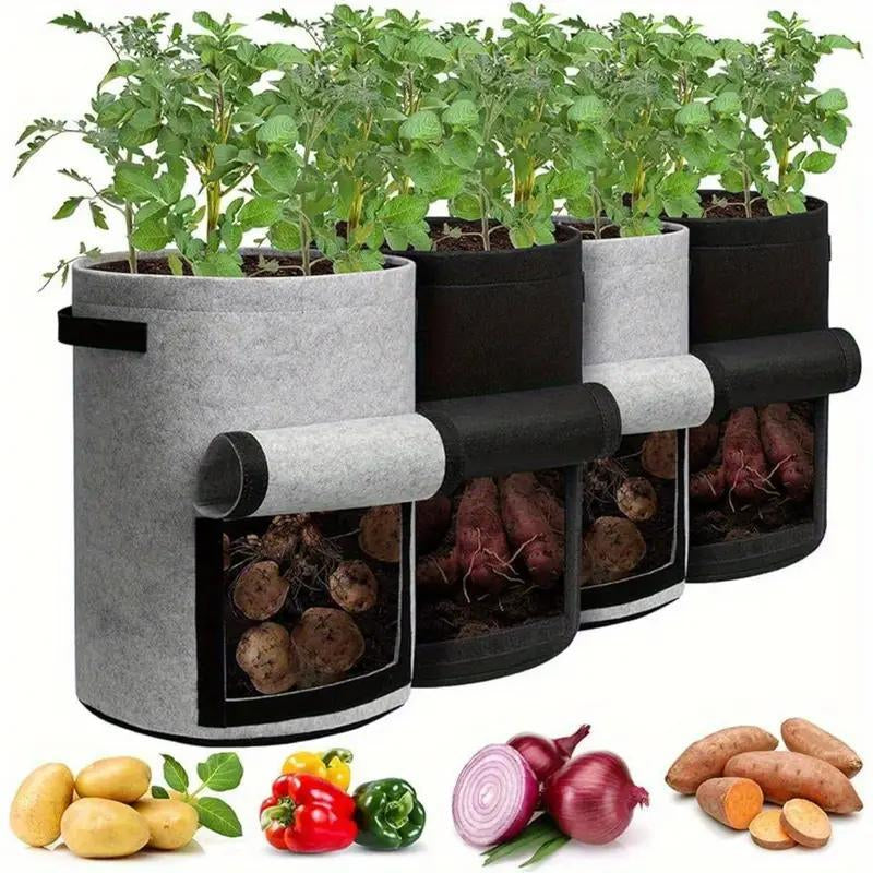 Potato Grow Bag, 4 Counts/Set Planting Bag with Harvest Window & Handle, Raised Garden Beds, Modern Planter Pots for Potatoes, Tomatoes & Vegetables, Garden Accessories