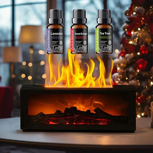 Colorful Flame Fireplace Aroma Diffuser 300Ml Waterless Auto-Off Air Humidifier with Timer Remote Control