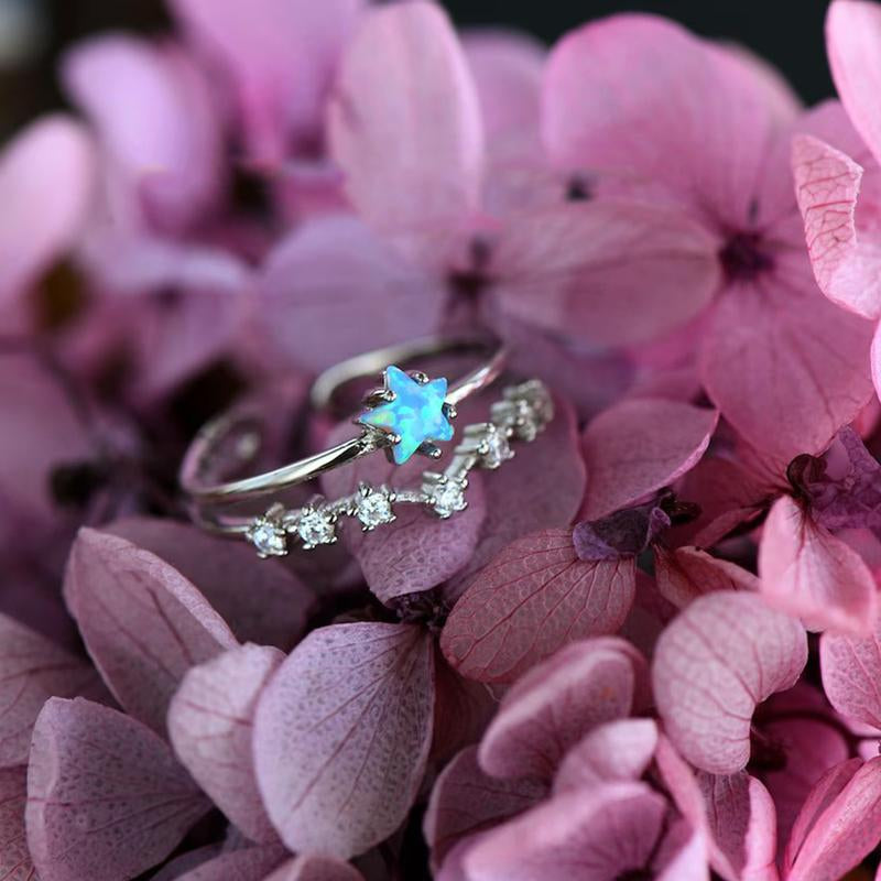Minimalist Opal Star Adjustable Ring, , Star Trio Birthstone Ring