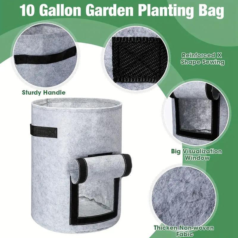 Potato Grow Bag, 4 Counts/Set Planting Bag with Harvest Window & Handle, Raised Garden Beds, Modern Planter Pots for Potatoes, Tomatoes & Vegetables, Garden Accessories