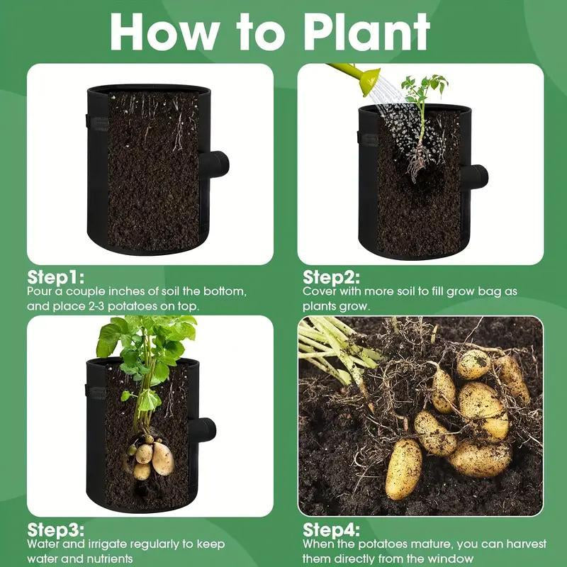 Potato Grow Bag, 4 Counts/Set Planting Bag with Harvest Window & Handle, Raised Garden Beds, Modern Planter Pots for Potatoes, Tomatoes & Vegetables, Garden Accessories
