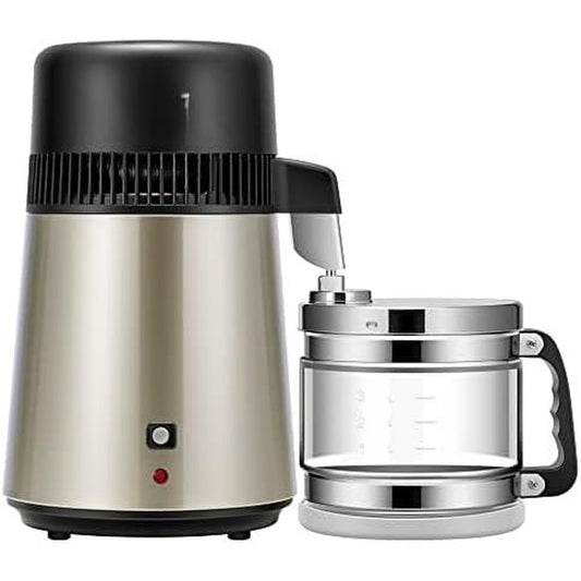 Water Distiller Countertop 1.1 Gallon/4L 304 Stainless Steel Distilled Water Machine with Purifier Filter for Home Officek, Champagne