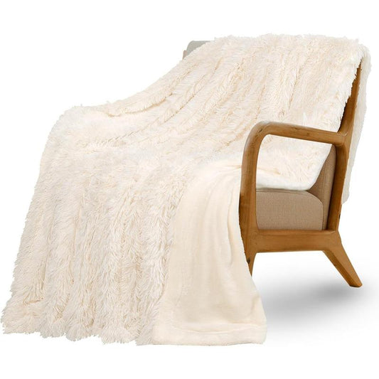 Super Fluffy Throw Blanket, Faux Fuzzy Blanket for Couch Sofa Bed, 50X60 Inches, Cream White