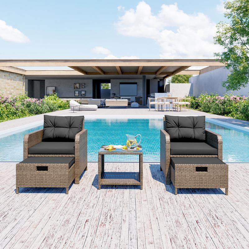 [2-Package Shipping] LHBCRAFT 5 Pieces Patio Set, Outdoor Patio Set, Patio Furniture Set, Conversation Set, 2 Person Patio Set, Ourdoor Wicker Sofa Set