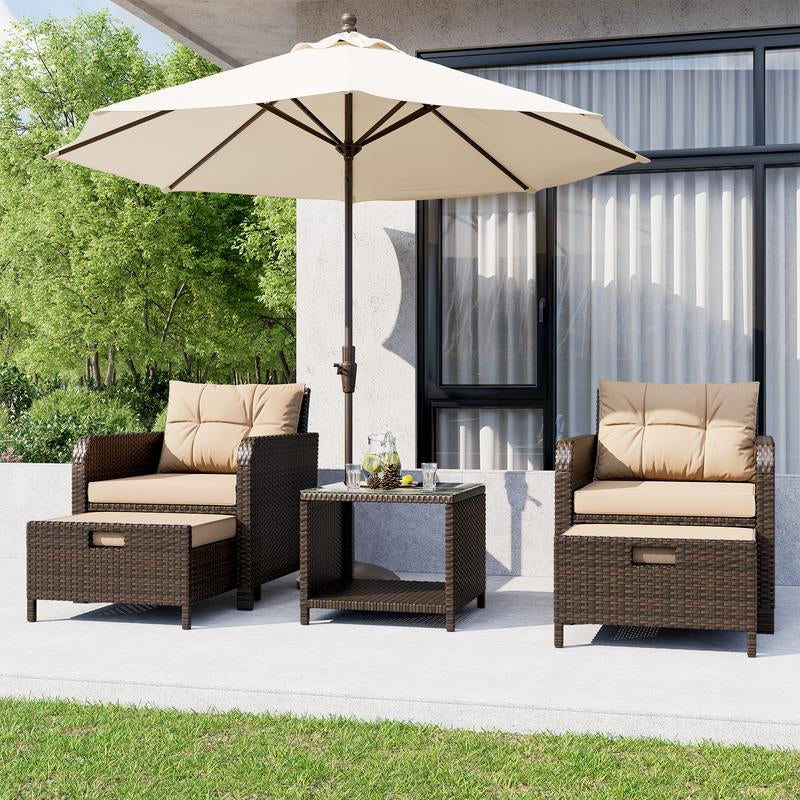 [2-Package Shipping] LHBCRAFT 5 Pieces Patio Set, Outdoor Patio Set, Patio Furniture Set, Conversation Set, 2 Person Patio Set, Ourdoor Wicker Sofa Set
