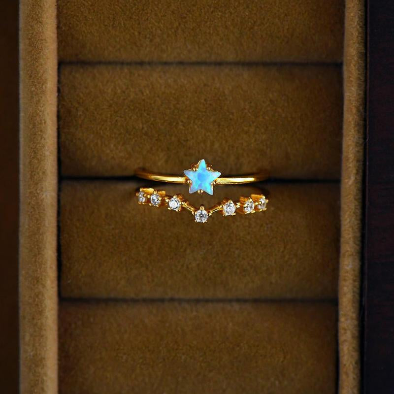 Minimalist Opal Star Adjustable Ring, , Star Trio Birthstone Ring