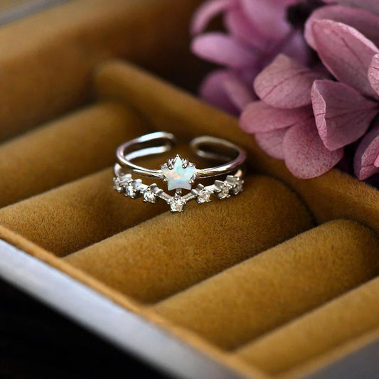 Minimalist Opal Star Adjustable Ring, , Star Trio Birthstone Ring
