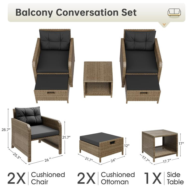 [2-Package Shipping] LHBCRAFT 5 Pieces Patio Set, Outdoor Patio Set, Patio Furniture Set, Conversation Set, 2 Person Patio Set, Ourdoor Wicker Sofa Set